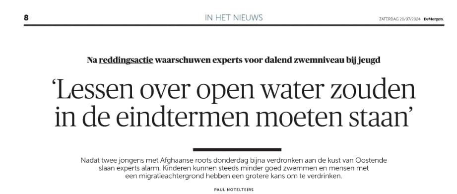 MOVE-Movement & Nutrition for Health & Performance (@move_vub) on Twitter photo Prof. dr. De Martelaer in de krant over dalend zwemniveau bij jongeren.
<a href="/KMartelaer/">Kristine De Martelaer</a> <a href="/MOVE_VUB/">MOVE-Movement & Nutrition for Health & Performance</a> <a href="/demorgen/">De Morgen</a>
Lees het volledige artikel via onderstaande link๐
demorgen.be/nieuws/na-reddโฆ Prof. dr. De Martelaer in de krant over dalend zwemniveau bij jongeren.
<a href="/KMartelaer/">Kristine De Martelaer</a> <a href="/MOVE_VUB/">MOVE-Movement & Nutrition for Health & Performance</a> <a href="/demorgen/">De Morgen</a>
Lees het volledige artikel via onderstaande link๐
demorgen.be/nieuws/na-reddโฆ