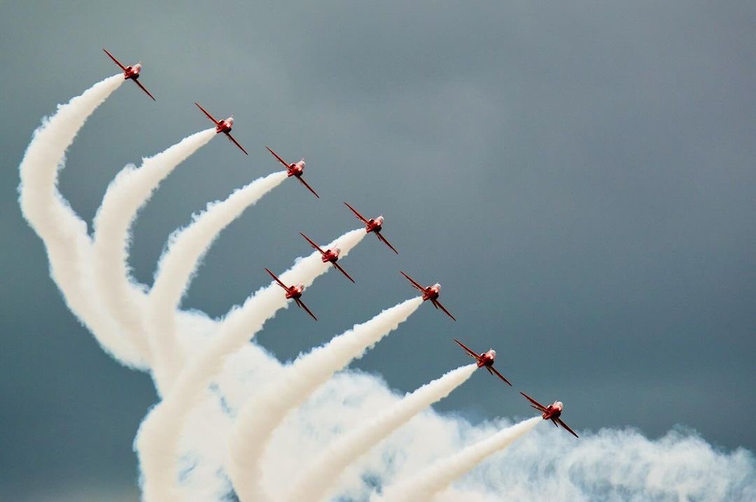 Posted <a href="/withregram/">Repost app</a> • @_shanerichmond_ The Red Arrows are back to a full nine for their 60th season and did an excellent job despite the low cloud.