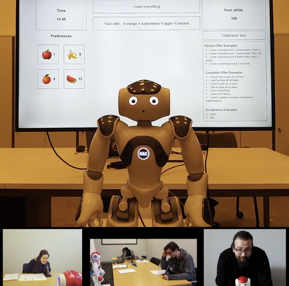 Etkileşimli Akilli Sistemler Laboratuvari'mizda ögrencilerimiz ile Doçent Doktor Reyhan Aydogan, insansı robotları insanlarla müzakere edecebilecek algoritmalar üzerine çalışmalarını sürdürmektedir.
#yapayzeka #yapayzekamühendisligi #robotics