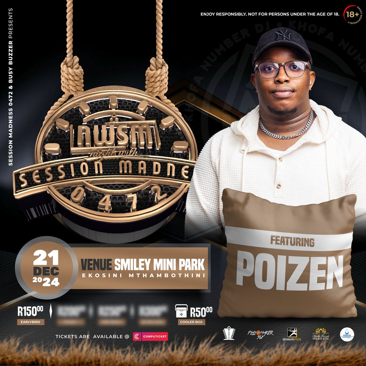 SessionMadness's tweet image. We have the keys to unlock pure happiness! 🔥 Join us for A NIGHT WITH SESSION MADNESS 2024 and break the chains with none other than the &apos;KING OF BASSLINES,&apos; @PoizenHVSA 💣 where the bass meets your heart.

Tickets Online Purchase: computicket-boxoffice.com/e/a-night-with…