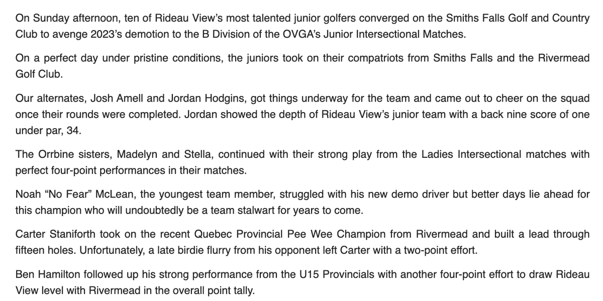 RideauViewGolf's tweet photo. We're so proud of the performance of our juniors who earned promotion to the top division at the @the_ovga Junior Intersectionals held at Smiths Falls. Well done, team. We look forward to the great things that no doubt await in your futures. https://t.co/WGaX5gS3z8