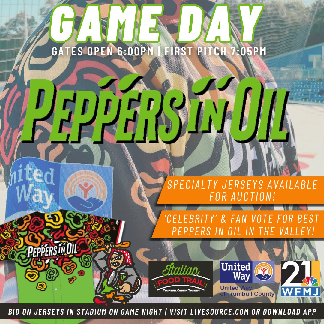 𝐒𝐏𝐈𝐂𝐄 𝐔𝐏 𝐆𝐀𝐌𝐄 𝐃𝐀𝐘! 🌶️
It's Peppers in Oil Night! Join us and help determine the best Peppers in Oil recipe in the Valley! Gates will open at 6pm with first pitch set to start at 7:05pm. 
🎟️ bit.ly/BuyYourTickets…