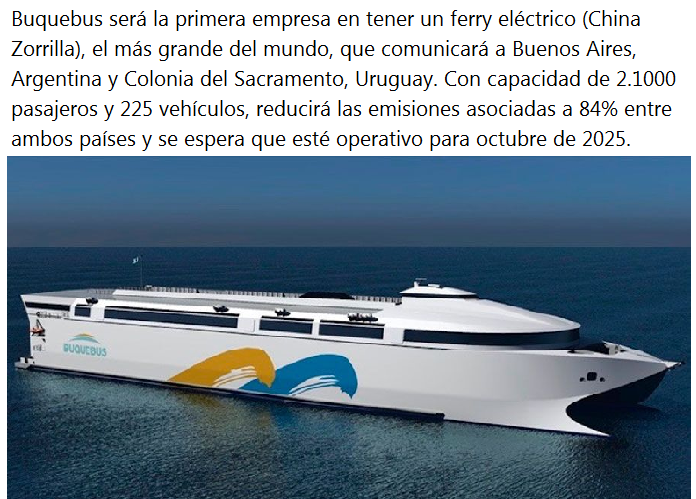 BuenasUruguay's tweet photo. 🇺🇾El China Zorrilla será el barco eléctrico más grande del mundo, que conectará Argentina-Uruguay (Buquebus, Banco Santander e IFC acordaron su financiamiento)
➕ℹ️https://t.co/8G6z6tRtkP https://t.co/QY9D650CPn