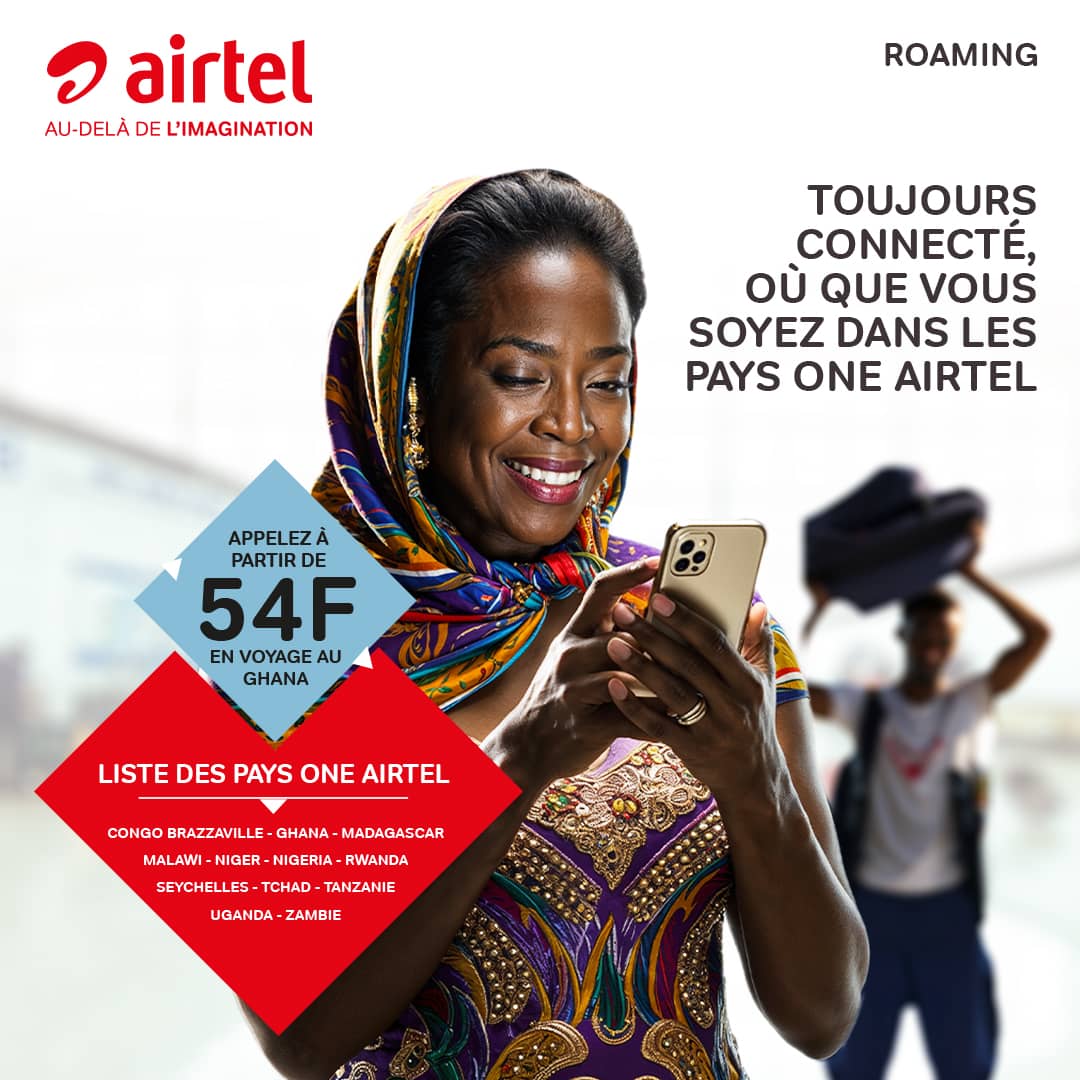 Avec ONE AIRTEL, vous pouvez rester en contact avec vos collaborateurs, fournisseurs ou prestataires même en déplacement à l’étranger. Il vous suffit de vous trouver dans l’un des pays ONE AIRTEL.
#AirtelGabon #Roaming #OneAirtel