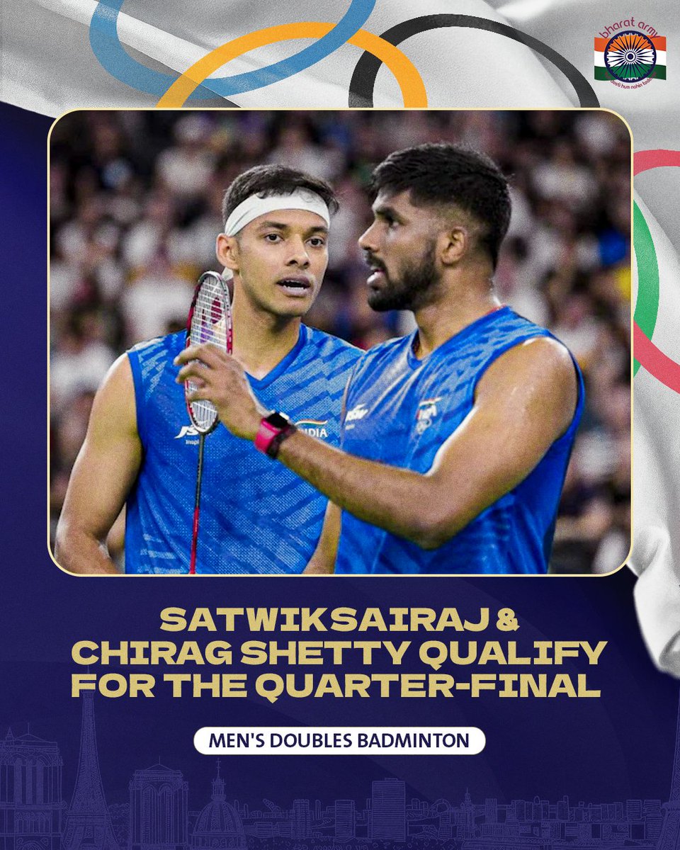 thebharatarmy's tweet image. 🔥 Medal in sight, the Brothers of Destruction are coming strong. 

📷 Pics belong to the respective owners • #SatwiksairajRankireddy #ChiragShetty #Badminton #Olympics #Paris2024  #TeamIndia #BharatArmy #COTI🇮🇳
