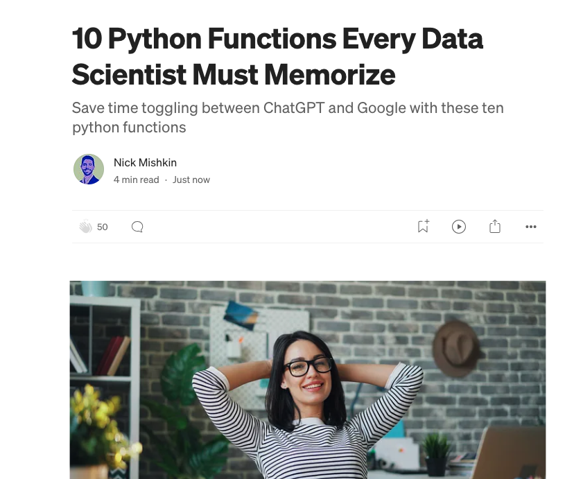 I used to toggle back &amp; forth between Google and ChatGPT while coding, and it was exhausting. 😩

Then I memorized these 10 essential #Python functions, and it improved my coding ability.

Read the full article here:
medium.com/p/60821960e2ad

#Coding #DataScience #ProgrammingTips