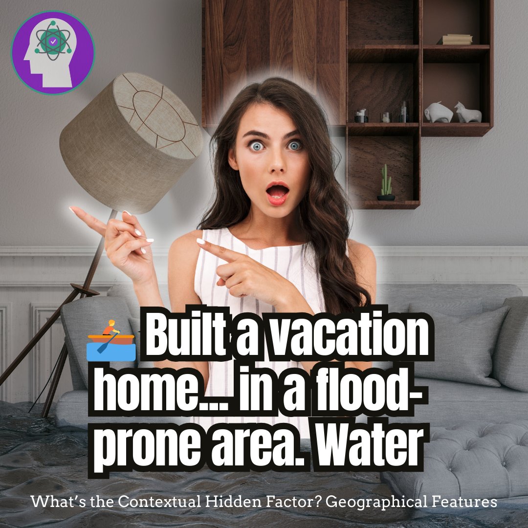 AiTrendsCoded's tweet image. 🛶 Built a vacation home... in a flood-prone area. Water everywhere! 🌊 What’s the Contextual Hidden Factor? #HomeFail #VacationNightmare #ImpulsiveBuy