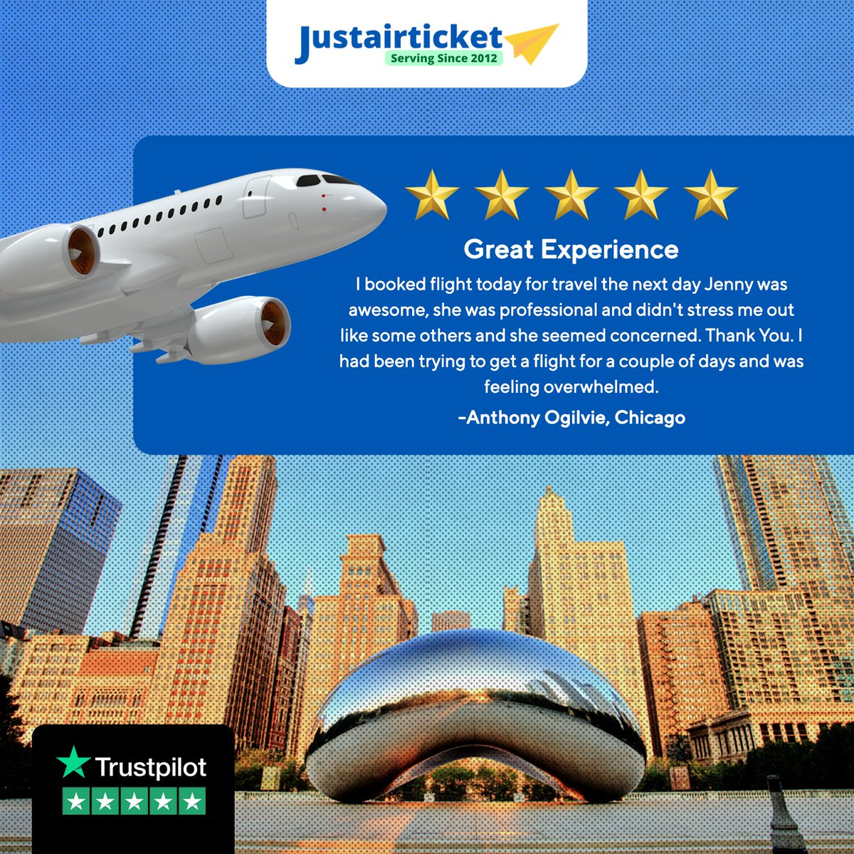 Justairticket's tweet photo. Call Now: +1-201-942-1029 to Book Tickets and elevate your travel experience! 🌟🌟🌟🌟🌟 Check out Anthony Ogilvie's stellar review on Trustpilot! He had an outstanding experience booking flights with Justairticket. Ready for exceptional service? Book with us today! ✈️✨ https://t.co/WKwdPLWiNn
