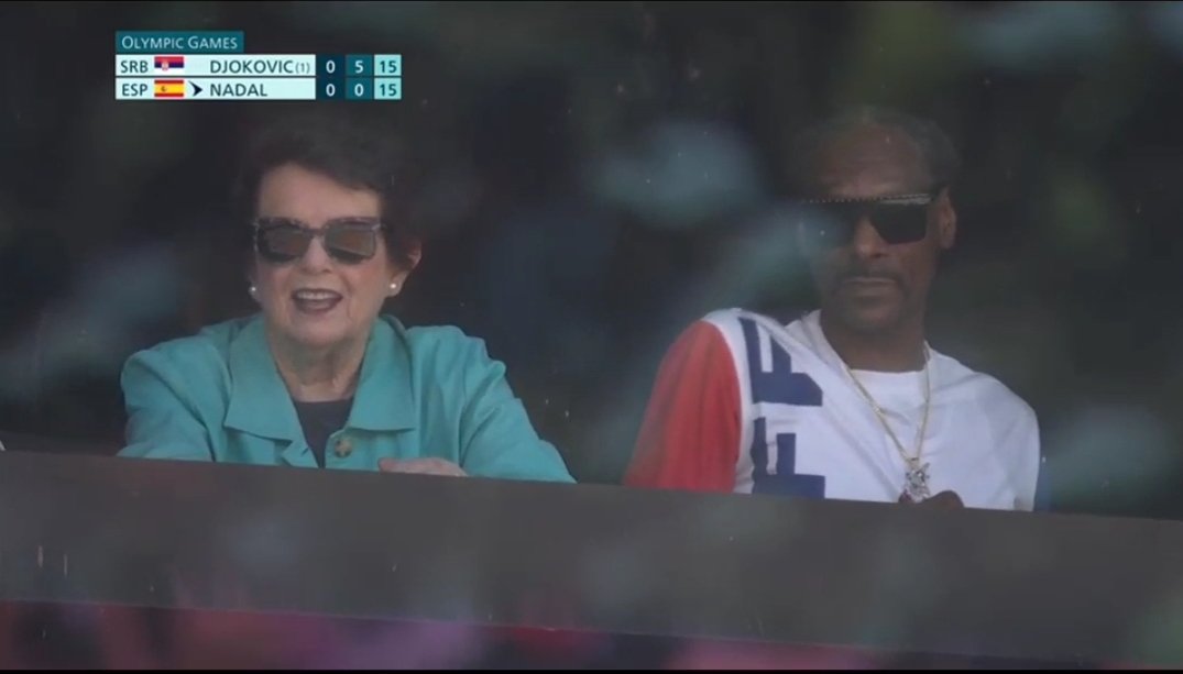 Snoop Dogg watching Nadal vs Djokovic with Billie Jean King was not on my Olympics bingo card