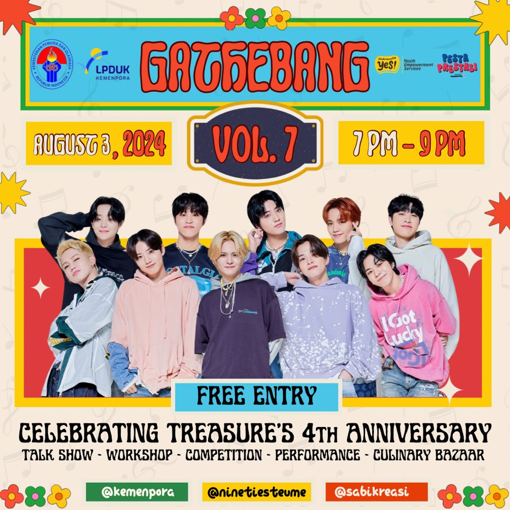 TANDAINN🫵🏻

Hari Sabtu, tanggal 3 Agustus 2024
<a href="/ninetiesteume/">90's TEUME</a> bersama <a href="/sabikreasi/">SABIKREASI</a> dan <a href="/KEMENPORA_RI/">KEMENPORA RI</a> akan mengadakan noraebang merayakan 4 tahun debut Treasure!

GRATISSS!
📍Gedung Kemenpora (depan Indonesia Arena)

Jangan lupa dateng dan ajak temen-temennya yaa🩷 See you Teum!