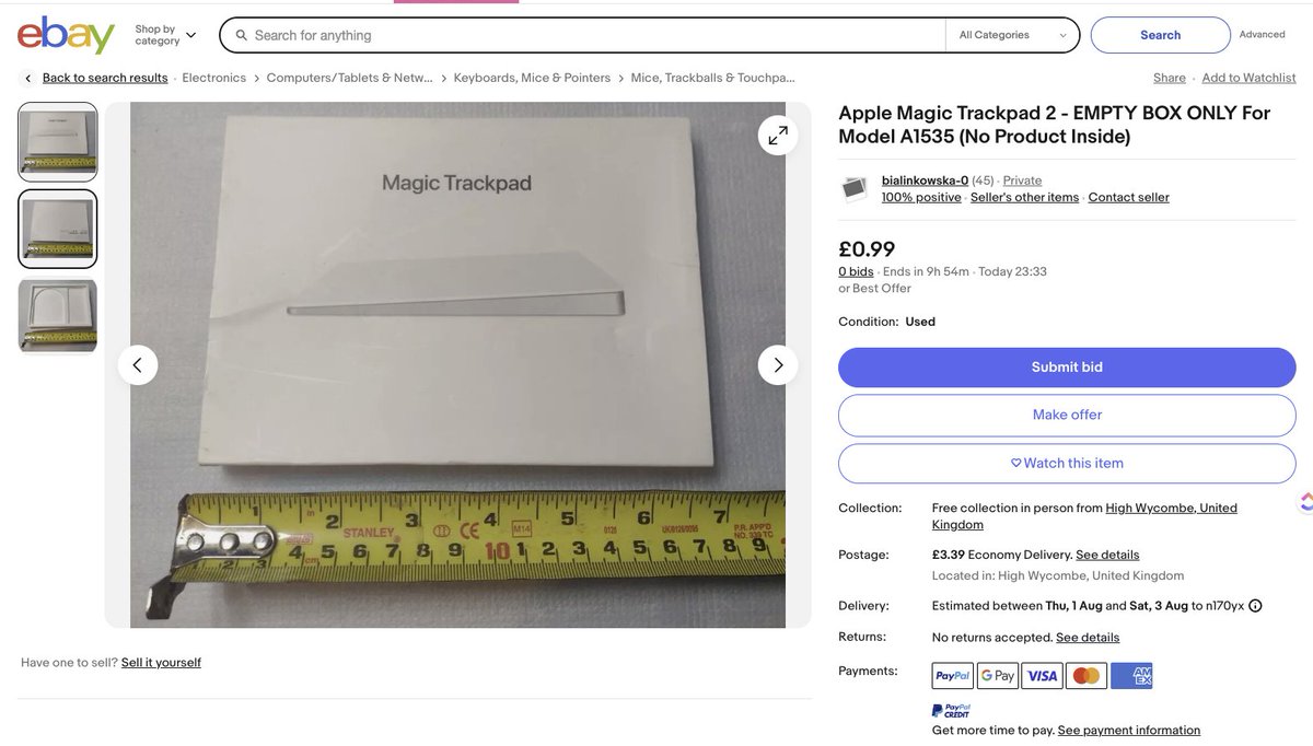 uturantekin's tweet image. Just found someone selling an EMPTY BOX of #Apple  Magic Trackpad 2 on eBay... Did I miss the memo about invisible tech? #NewTrend #CuttingEdgeTechnology