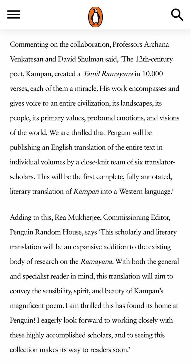 Thrilled to share the acquisition of this 8-volume series of the English translation of Kampan’s Ramayana! A valuable addition to the research on the epic, I am excited to publish this exquisite, prestigious collection under Penguin’s Vintage imprint for a wide range of readers.
