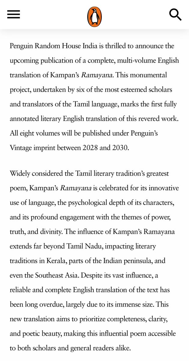 MukherjeeRea's tweet photo. Thrilled to share the acquisition of this 8-volume series of the English translation of Kampan’s Ramayana! A valuable addition to the research on the epic, I am excited to publish this exquisite, prestigious collection under Penguin’s Vintage imprint for a wide range of readers. https://t.co/ARBavFmjQM