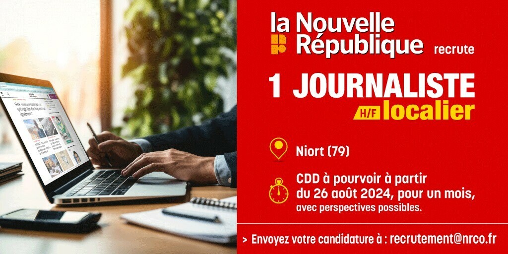 📣 La Nouvelle République recherche un(e) Journaliste localier en CDD pour 1 mois à partir du 26 août 2024, avec perspectives possibles.

📍 Poste basé à NIORT (79)

➡️ Intéressé(e) ? Envoyez vos candidatures (CV + LM) à : recrutement@nrco.fr.