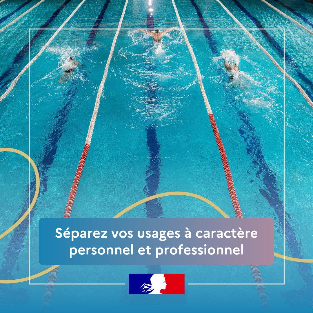 ANSSI_FR's tweet photo. #Paris2024

🏊‍♀️Les lignes d’eau permettent de délimiter le bassin olympique et de séparer les nageurs.

🆚Faites de même avec vos appareils électroniques en séparant vos usages perso et pro. Dans les deux cas, la séparation permet de limiter les risques.

🏅https://t.co/5NDnvIAgMx https://t.co/Gjp32qHgie