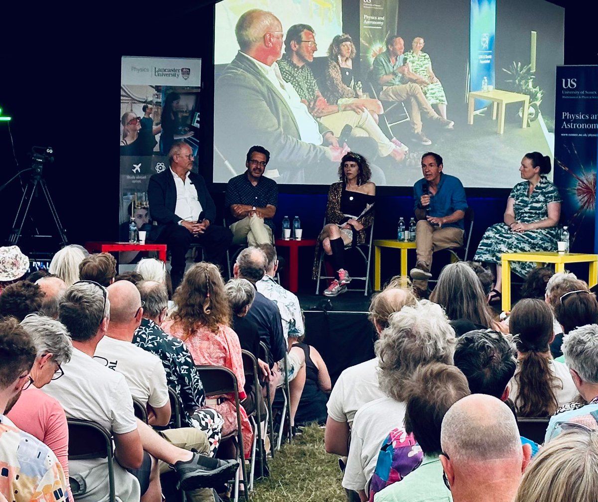 Brilliant weekend @WOMADfestival  discussing whether electric cars are the future in the World of Physics with Robert Llewellyn <a href="/FullyChargedShw/">@FullyChargedShw</a> <a href="/MikeBernersLee/">Mike Berners-Lee</a> Claire Miller <a href="/OctopusEV/">Octopus Electric Vehicles</a>  &amp; <a href="/GeorgeMonbiot/">George Monbiot</a>. Big thanks to <a href="/connie_potter1/">Connie Potter</a> <a href="/RogerOfCERN/">Roger Jones</a> CERN &amp; Society Foundation,The