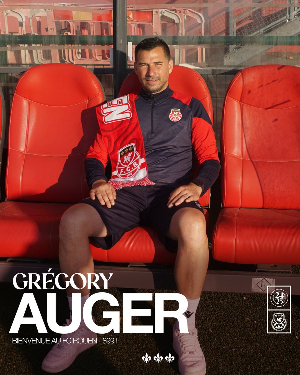 Un nouvel adjoint pour Maxime D’Ornano ! Grégory Auger arrive au FC Rouen ! 💪

Il officiait à l’Amiens SC depuis 2022 avec qui il a notamment remporté le championnat de France la saison passée avec les U17 Nationaux !

Bienvenue au FCR, Grégory ! 🔴⚪

#TeamFCR #Rouen #Normandie