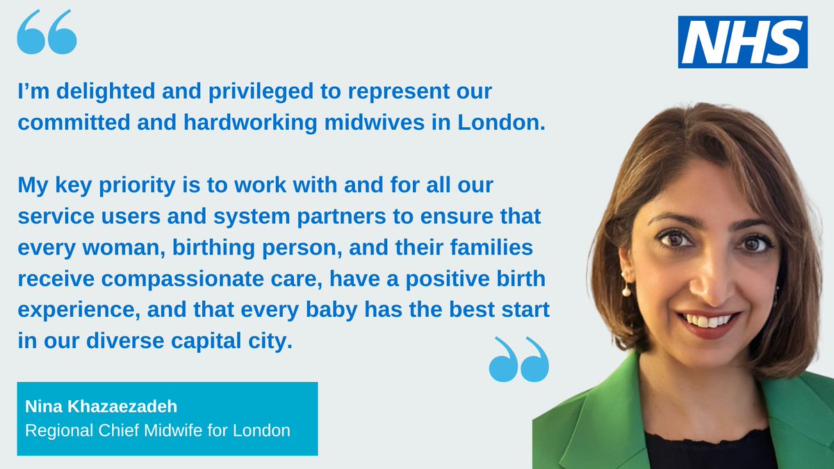 NHS London (@nhsenglandldn) on Twitter photo We are delighted to announce that Nina Khazaezadeh has been named as Regional Chief Midwife for London.
Nina will lead on delivering compassionate, high-quality, and equitable care to our diverse population in the capital.
1/2 We are delighted to announce that Nina Khazaezadeh has been named as Regional Chief Midwife for London.
Nina will lead on delivering compassionate, high-quality, and equitable care to our diverse population in the capital.
1/2