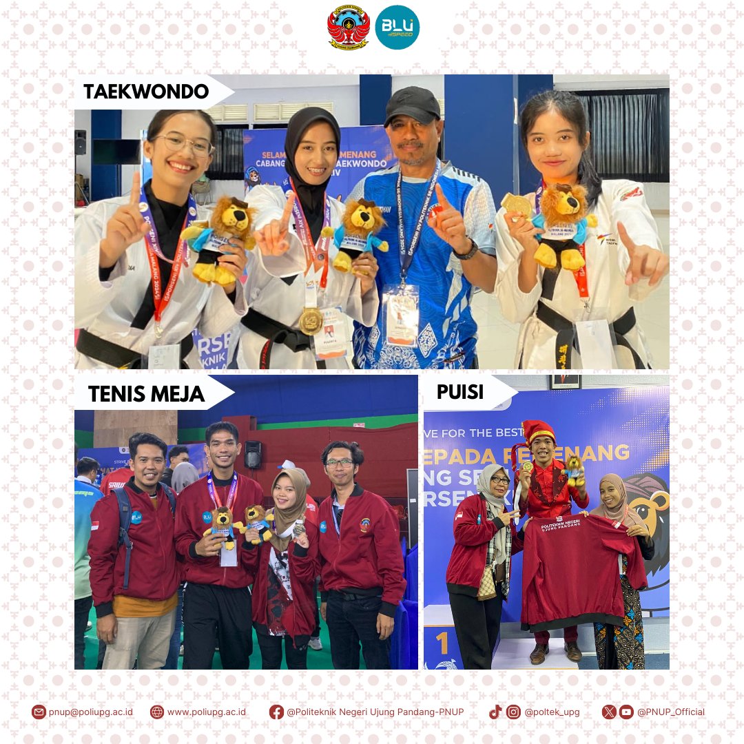 OfficialPnup's tweet photo. Selamat kepada seluruh atlet dan seniman PNUP yang berhasil meraih 15 medali di Porseni ke-14 Politeknik se-Indonesia! Terus semangat dan harumkan nama almamater!  🎉🥇🥈🥉
#Porseni2024 #PNUP #PoliteknikNegeriUjungPandang #Prestasi #Olahraga #Seni #PoliteknikSeIndonesia https://t.co/fy796Yxm4u