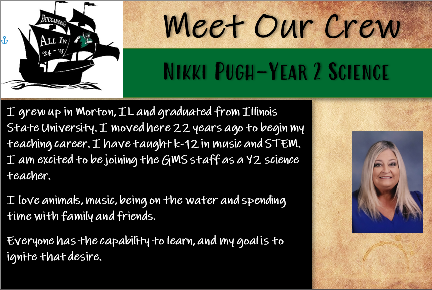 We’re thrilled to announce that Mrs. Pugh is now a part of our Buccaneer Nation at Gulf Middle School!