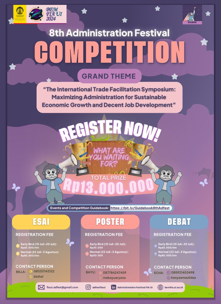 spiceshark_'s tweet image. Hiiii anak” SMA!!!🤗
ada info lomba nih buat kalian yang tertarik masuk FIA UI, bisa banget ikut lomba poster AdFest FIA UI, benefitnya banyak bangett, selain lomba poster kalian bisa juga ikut lomba lainnya!! Yuk Daftar sekarang!!
#FIAUI #infolomba #highschoolcompetition