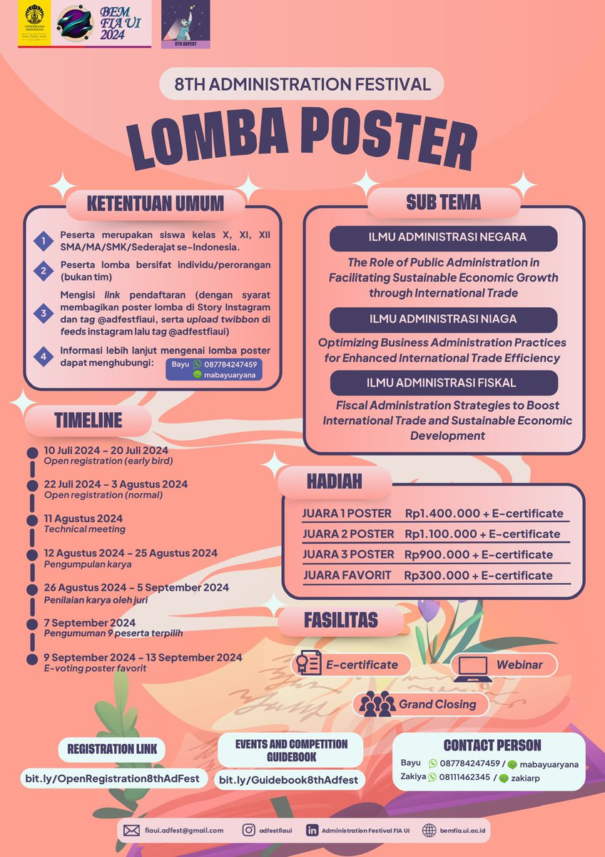spiceshark_'s tweet image. Hiiii anak” SMA!!!🤗
ada info lomba nih buat kalian yang tertarik masuk FIA UI, bisa banget ikut lomba poster AdFest FIA UI, benefitnya banyak bangett, selain lomba poster kalian bisa juga ikut lomba lainnya!! Yuk Daftar sekarang!!
#FIAUI #infolomba #highschoolcompetition