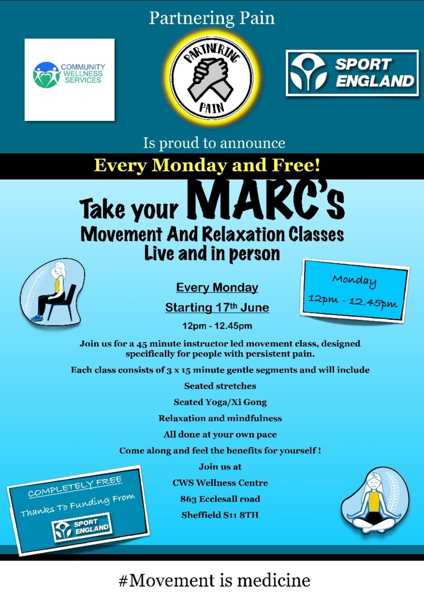 lvaughan1974's tweet photo. FREE to access today at 12.00.
Specifically designed for those living with Persistent Pain.
#MovementIsMedicine #MotionIsLotion
@movemoresheff @HelpSheffield @HTCommunityHub @Porterbrookmc @peakhealthcoach @PurePhysioSport @bethbrown89 @lisahulkcox @marlizedv @Sport_England https://t.co/cBjzeggaee