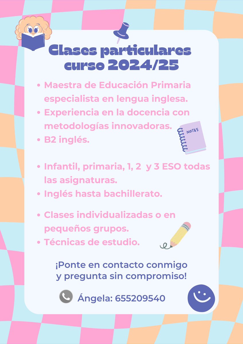 Se imparten clases particulares para el curso escolar 2024/25. Pregunta sin compromiso. ¡Os agradezco la difusión! 🥰