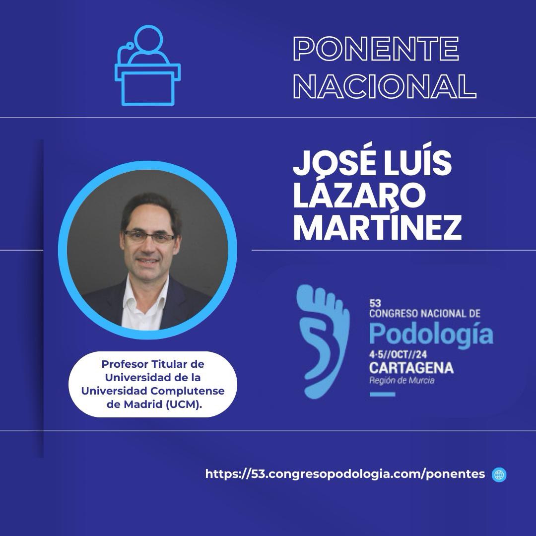 Última semana de este mes de julio.

🔵⚪️ Os presentamos al próximo de los ponentes confirmados para el Congreso Nacional de Podología 🙃

Turno para JOSÉ LUÍS LÁZARO MARTÍNEZ, Profesor Titular de Universidad de la Universidad Complutense de Madrid (UCM).

#53cnp