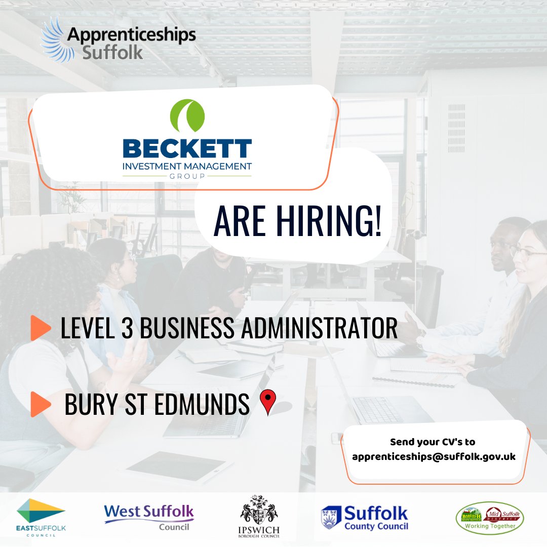 NEW VACANCY📢

Beckett Investment Management Group Ltd are looking to recruit a Level 3 Business Administrator Apprentice to join their private client team in Bury St Edmunds!

For more info, visit: Jobs in Suffolk - Apprenticeships Suffolk