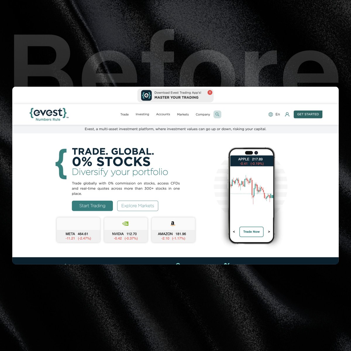 alexanderolssen's tweet image. Quick Before / After redesign concept we made for @EvestOfficial