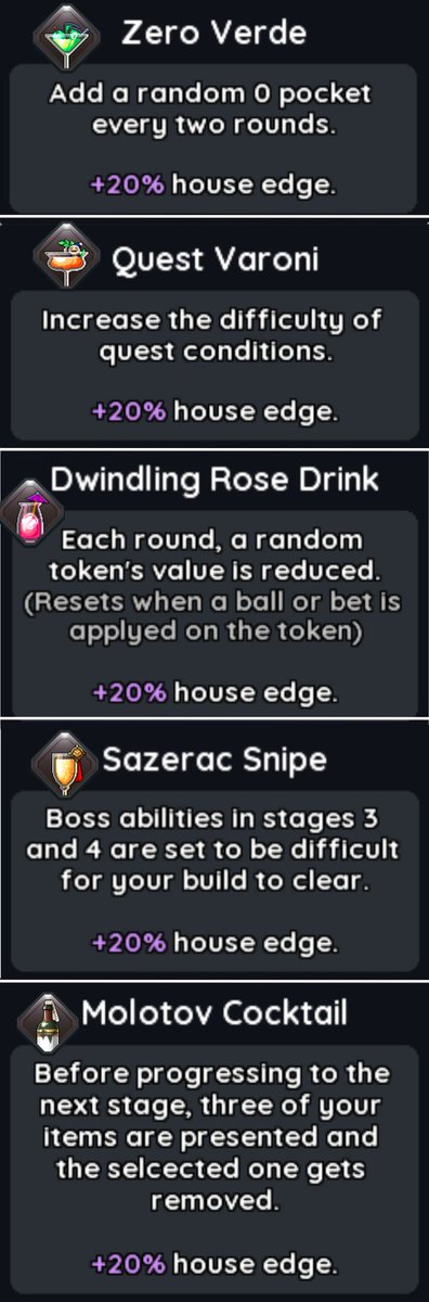 Bingle Bingle Weekly Poll😀

Which house edge is the most challenging? (within 20%)

1️⃣Zero Verde 
2️⃣Quest Varoni 
3️⃣Dwindling Rose Drink 
4️⃣Sazerac Snipe 
5️⃣Molotov Cocktail
