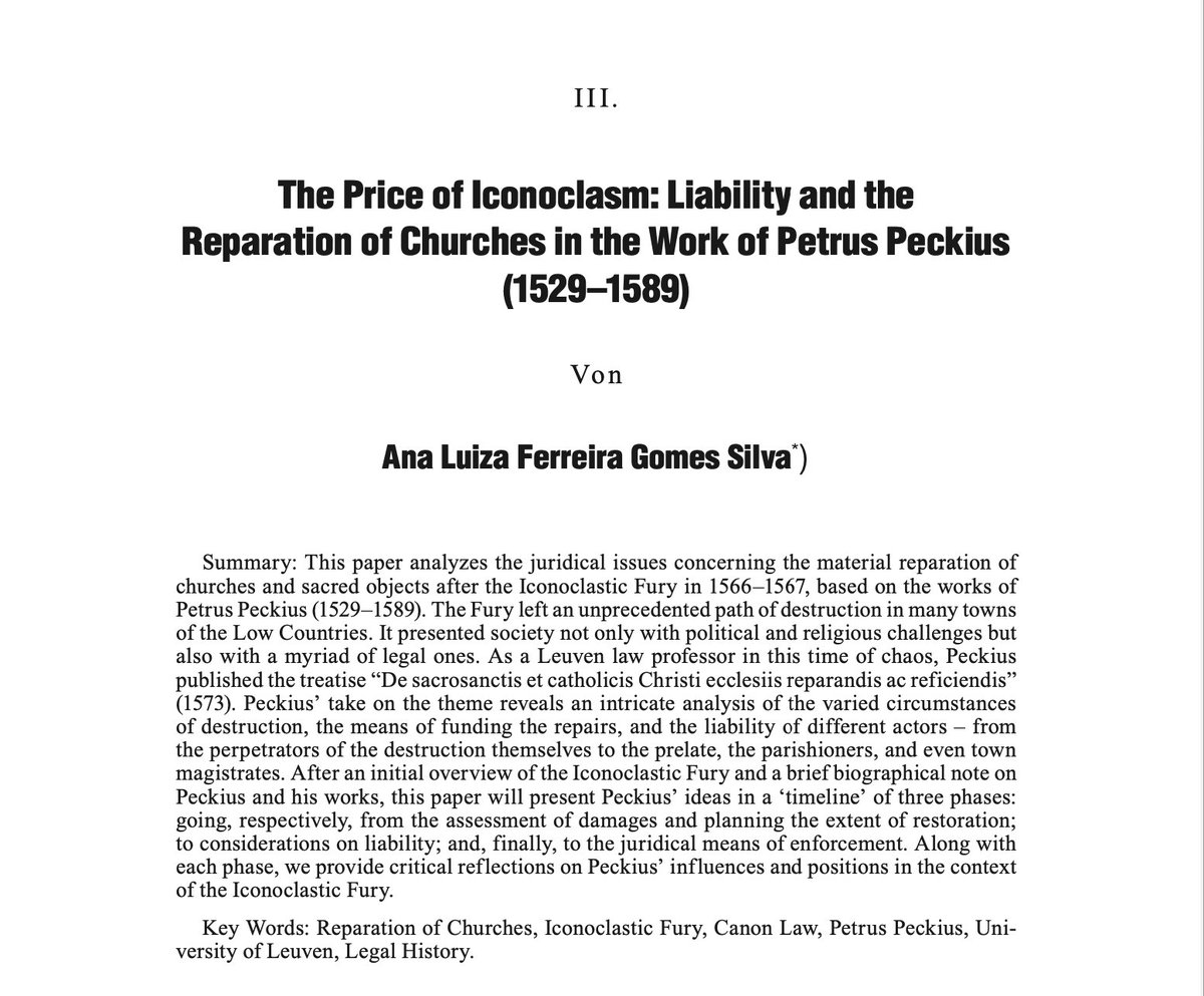 🚨 Publication news! Our colleague <a href="/analuizafgsilva/">Ana Luiza Silva</a> wrote an article on the juridical issues concerning the material reparations of churches/sacred objects ⛪️ after the Iconoclastic Fury in 1566-1567 🇧🇪🇳🇱

👉Find it here: tinyurl.com/alfgs1