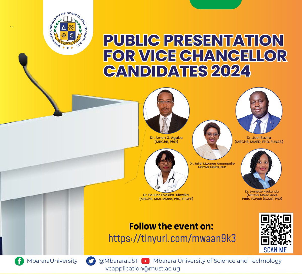 MbararaUST's tweet photo. The Final Day is Here
Join us for the Vice Chancellor Candidates' Public Presentation Today, at 2 pm in GFL01, FAST Building, Kihumuro Campus, MUST.
Meet the shortlisted candidates, hear their vision & plans, and interact with them.
#3rdMUSTVCSearch https://t.co/0AzjxFahOb