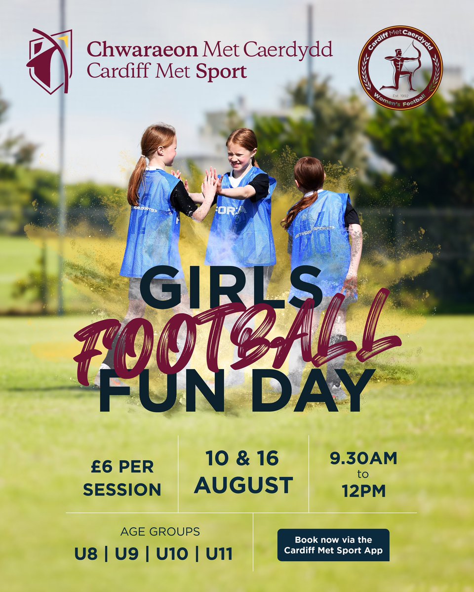 CardiffMetWFC's tweet photo. Join us for Football Fun Days with Cardiff Met WFC 🏹

Don’t miss out on this fantastic opportunity to learn new skills, meet Cardiff Met WFC players and be part of the Archer Family 🏹

Spaces are limited, so sign up today! ⚽️

🔗 [Register now via the link in our bio] https://t.co/jfsC2mwUAg