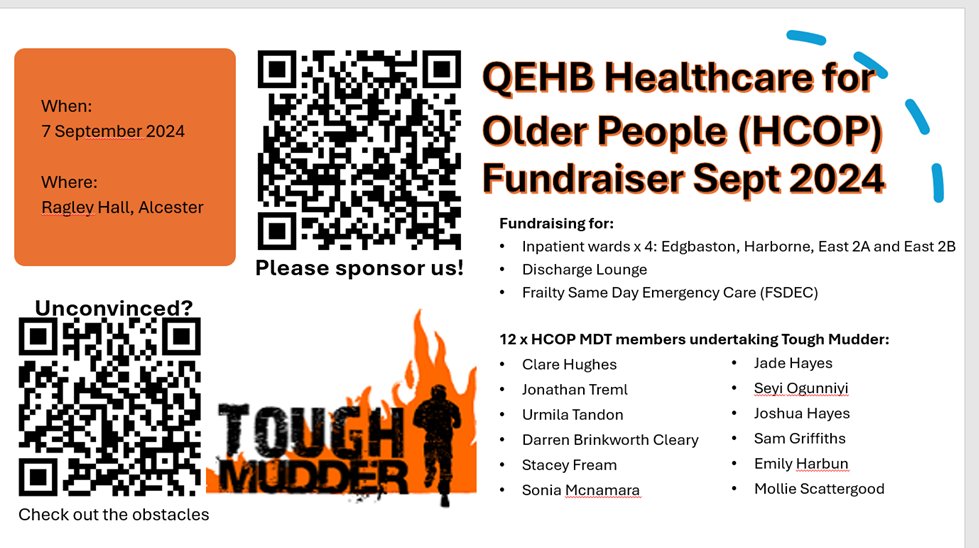Our wonderful HCOP MDT members are undertaking the Tough mudder on the 7th September to fundraise for all HCOP wards, discharge lounge &amp; Frailty SDEC. Please consider sponsoring us: justgiving.com/page/stacey-pe…