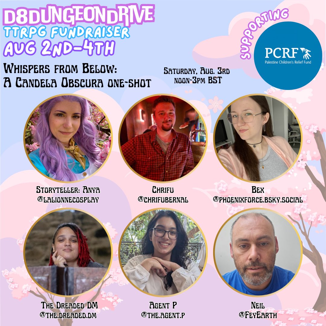 I'm really excited to announce I will be playing in a Candela Obscura game over Sat 3rd 13:00 CET at <a href="/D8Dungeon/">D8 Dungeon</a> being run by the incredible <a href="/lalionnecosplay/">lalionnecosplay.bsky.social</a> with <a href="/phoenixfcrce/">Rebecca Gault</a> <a href="/thedreadeddm/">The Dreaded DM</a> and <a href="/theagentp_/">Agent P</a> All to raise funds for the Palestine Children's Relief Fund <a href="/ThePCRF/">The PCRF (Palestine Children's Relief Fund)</a>