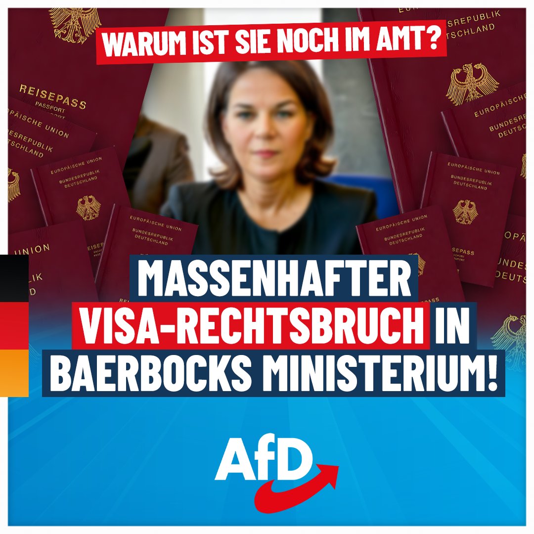 Warum ist sie noch im Amt? Baerbock-Ministerium beging Visa-Rechtsbruch!

Es wird eng für die grüne Außenministerin Annalena #Baerbock. Ein Ermittler der #Bundespolizei hat sich laut Medienberichten kämpferisch gezeigt und eine klare Ansage gemacht: Man werde bei den Ermittlungen