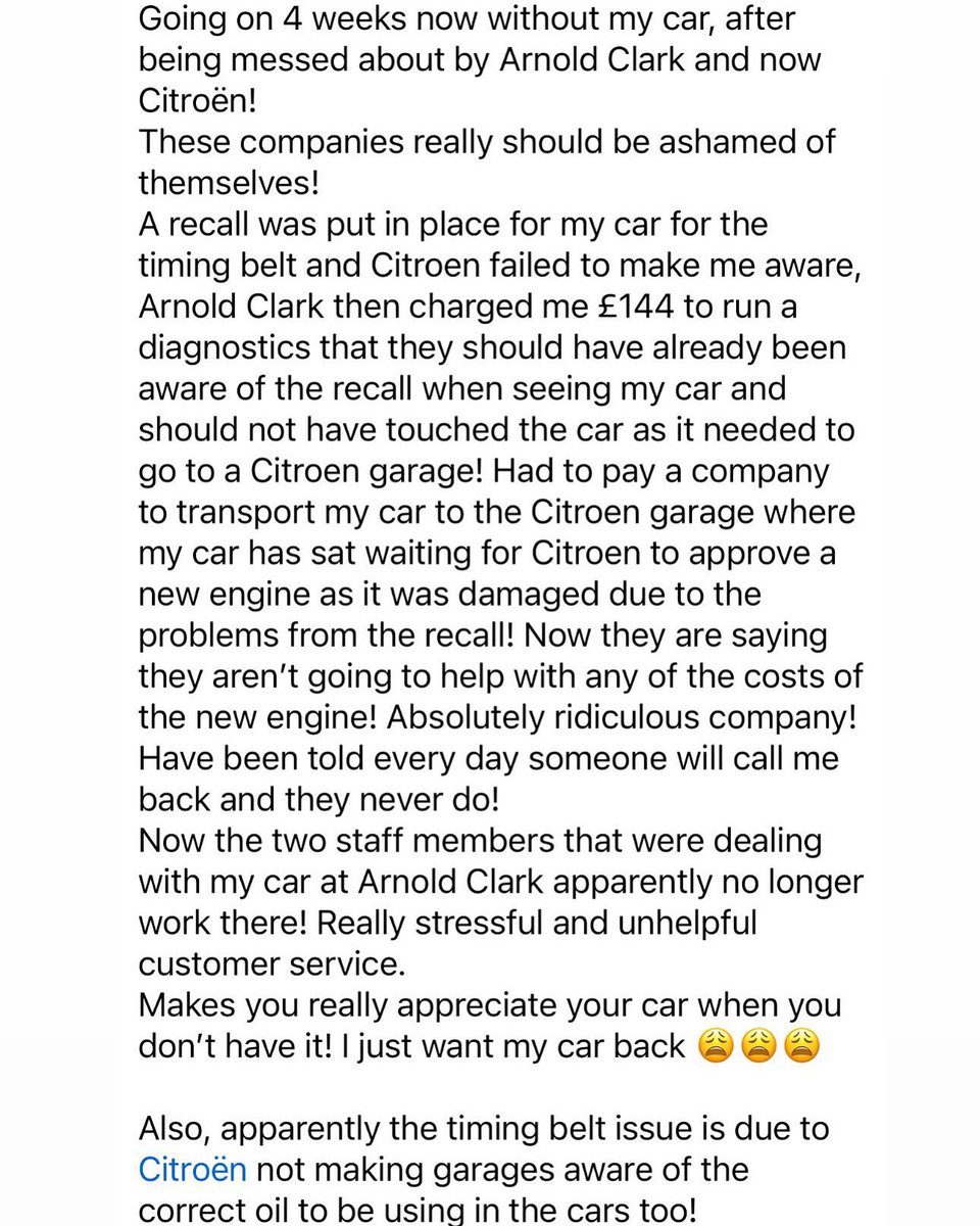 SineadLyon12's tweet photo. Shocking customer service and accountability from two well known companies @Citroen @ArnoldClark https://t.co/l3L8tNAVME