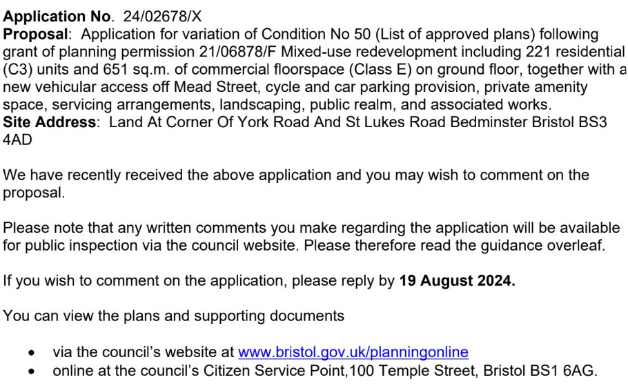 They're at it again
Former Bart Spices site
pa.bristol.gov.uk/online-applica…
Another questionable attempt to push through a "variation of Condition No 50 (List of approved plans)"
Neighbours only just notified &amp; comments required by 18 Aug - during school summer holidays, of course
