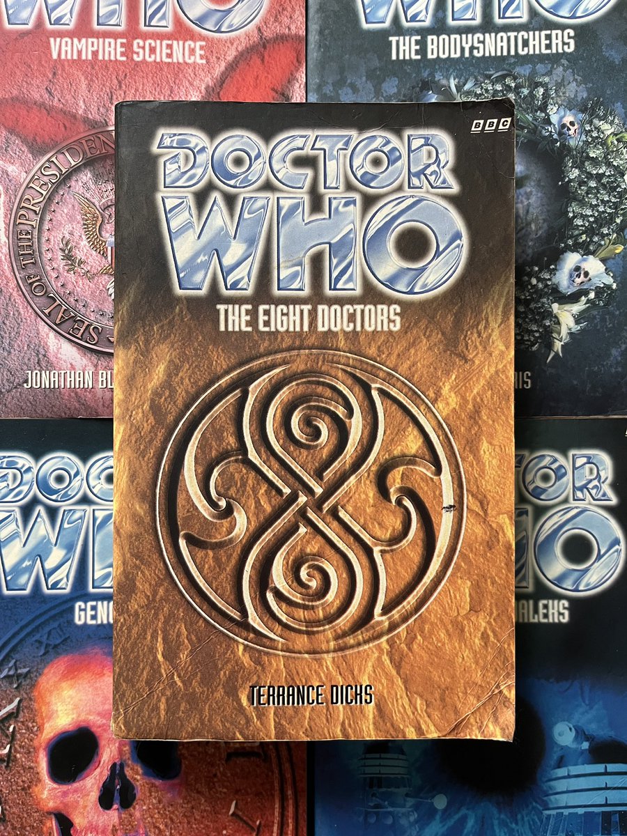 Garferty's tweet image. I’m reading, and reviewing, all the Doctor Who BBC Books novels! Here’s the launch title: The Eight Doctors. Getting series legend Terrance Dicks to spin a yarn with lots of Docs is a great way to start. Right? neilisthebestdalek.blogspot.com/2024/07/doctor…