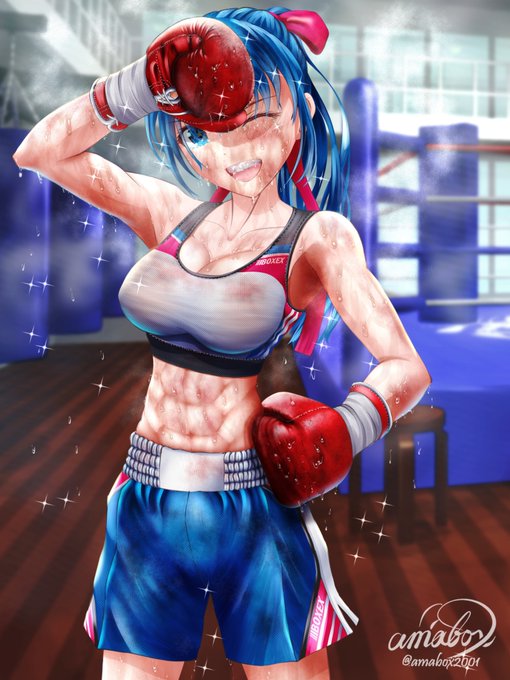 絵を描き始めて7周年を迎えました!ヽ(^o^)丿
記念に『激しい殴り合いの末、汗や涙、鼻血など相手の汁でグショグショになったボクシンググローブで顔を拭っている新入部員ちゃん(新衣装)』を描きました(^-^) 