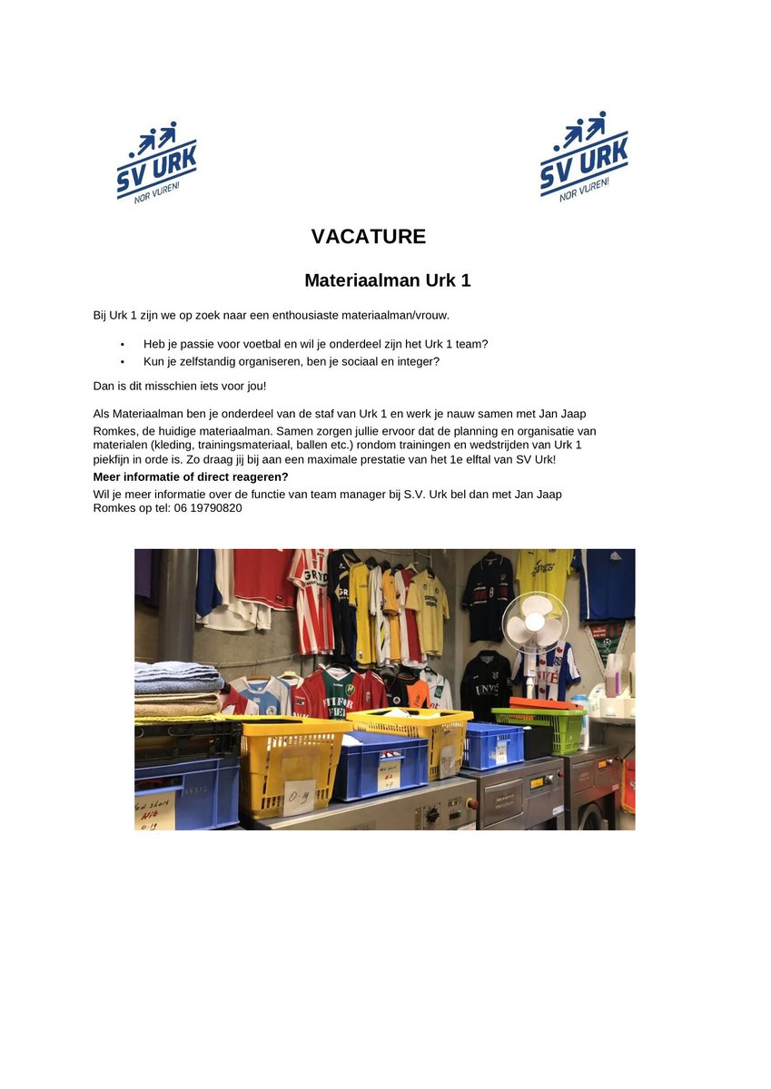 SVURK's tweet image. MATERIAALMAN gezocht voor Urk 1  #vacature #norvuren 💙🤍 Retweet = top