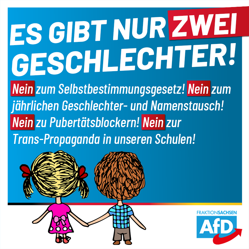 AfD_SLT's tweet photo. Am 1. August tritt der erste Teil des sogenannten Selbstbestimmungsgesetzes in Kraft.
Wir sagen: Nein zum #Selbstbestimmungsgesetz! Nein zum jährlichen Geschlechter- und Namenstausch! Nein zu Pubertätsblockern! Nein zur #Transpropaganda in unseren Bildungseinrichtungen!
#AfD #Sachsen #Gender
https://t.co/XSMfbPQp7D