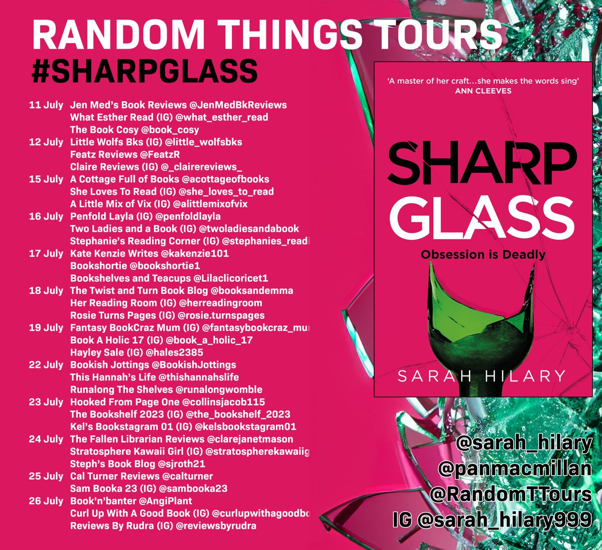 RandomTTours's tweet photo. HUGEST THANKS #RandomThingsTours bloggers for supporting #SharpGlass @sarah_hilary @panmacmillan 

Please share reviews on Amazon/Goodreads 

@runalongwomble 
@collinsjacob115 
@ClareJanetMason 
@sjroth21 
@calturner 
@AngiPlant https://t.co/8fGP3HZwcD