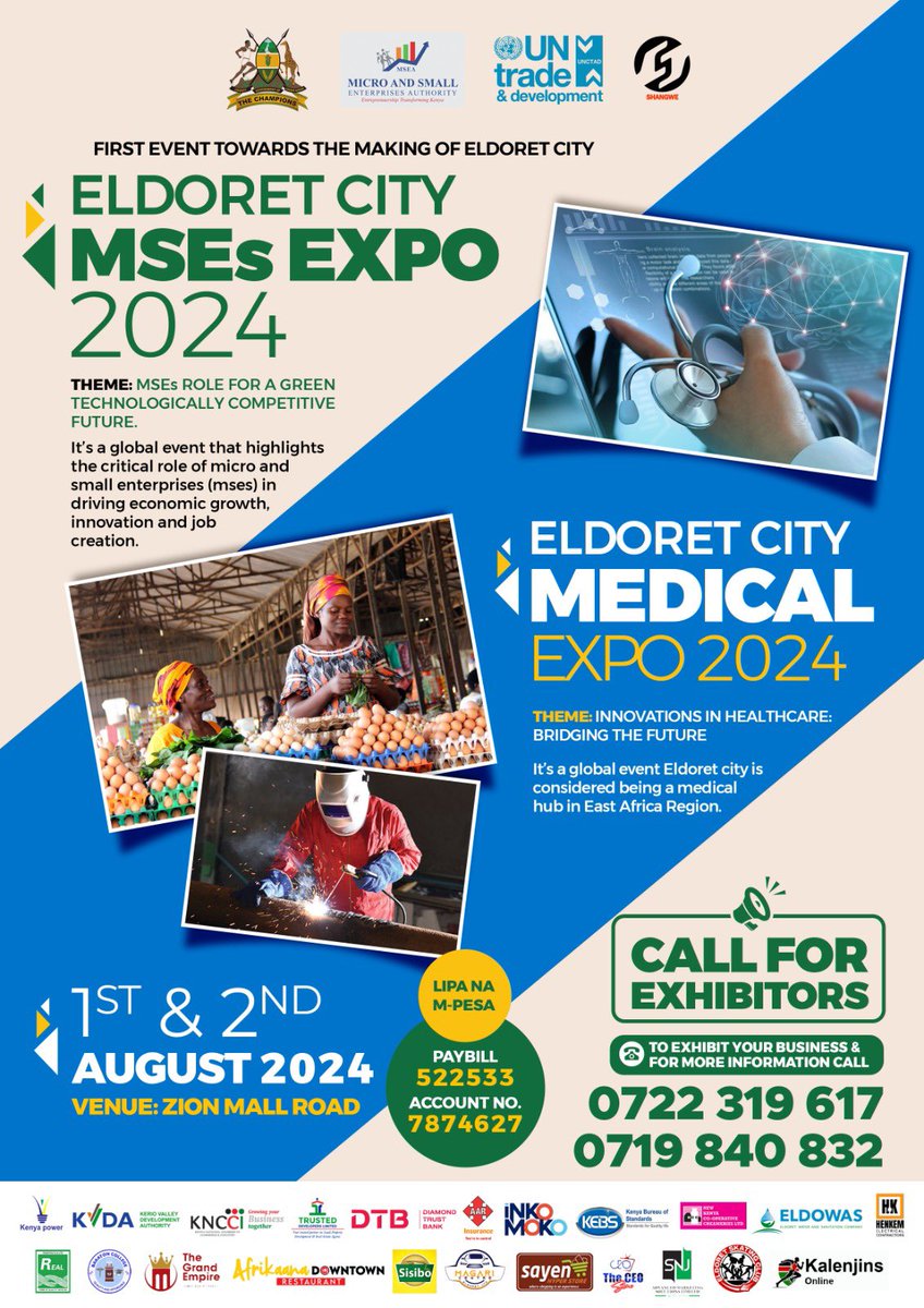 ELDORET TOWN TO BE CONFERRED CITY STATUS ON 8TH AUGUST 2024 
MSEA in collaboration with the County Government of Uasin Gishu and other stakeholders have organized an inaugural exhibition towards the award of city status.