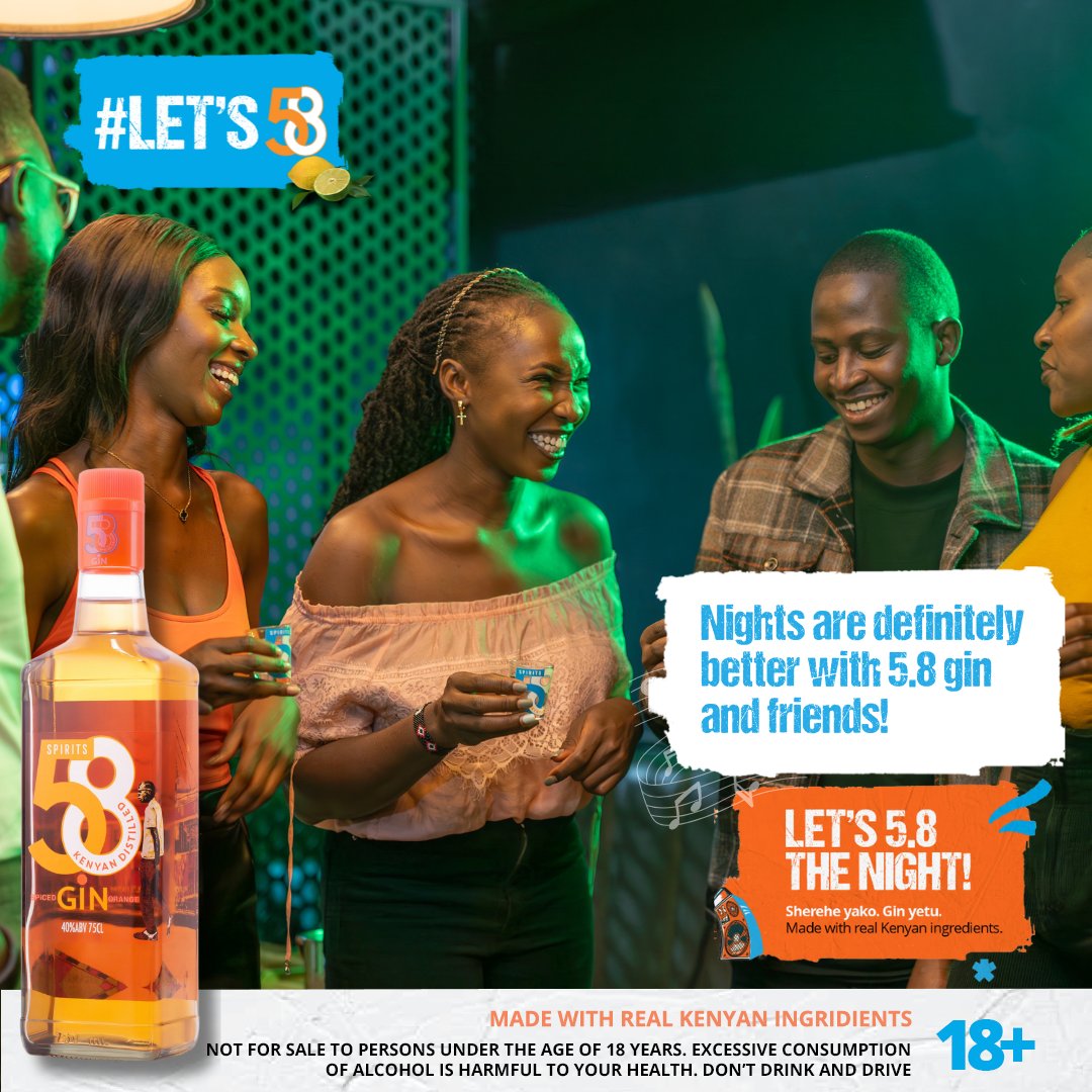 Nights are definitely better with 5.8 gin and friends!
Let us know how you would like to enjoy 5.8 gin  and tag the people you would like to enjoy it with!
Let's 5.8!

#Lets58 #kenyanspirit #madeinkenya #58gin