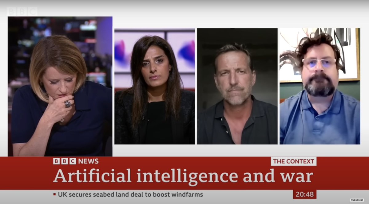 Stop Killer Robots (@bankillerrobots) on Twitter photo 🚨 Last week, Dr. <a href="/PeterAsaro/">Peter Asaro</a>, the Vice Chair of our Steering Committee, was on <a href="/BBCNews/">BBC News (UK)</a>'s 'AI Decoded' program to speak about #AutonomousWeapons and the ethical concerns of #ArtificialIntelligence on the battlefield.
🎧 Tune in at 13:30 for his remarks:
youtube.com/watch?v=rMS9_H… 🚨 Last week, Dr. <a href="/PeterAsaro/">Peter Asaro</a>, the Vice Chair of our Steering Committee, was on <a href="/BBCNews/">BBC News (UK)</a>'s 'AI Decoded' program to speak about #AutonomousWeapons and the ethical concerns of #ArtificialIntelligence on the battlefield.
🎧 Tune in at 13:30 for his remarks:
youtube.com/watch?v=rMS9_H…