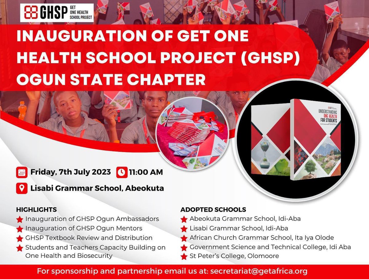 Getschool_'s tweet photo. 🔺GET aims to educate and empower young minds with the concepts of One Health and Biosecurity.
➡️On July 7th, 2023, we proudly launched the GET One Health School Projects in Ogun State with a spectacular inauguration and flag-off ceremony!
#Onehealth #schoolproject #getproject https://t.co/ayeEAqdf12