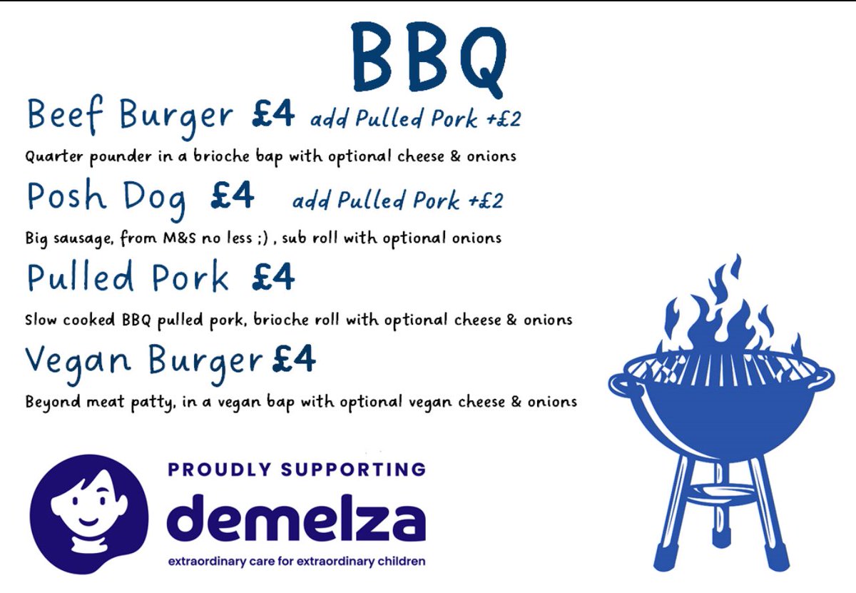 BBQ menu for our summer fete in aid of <a href="/DemelzaCharity/">Demelza Charity</a>. Not going to lie, was an absolute pleasure to taste a wide variety of burgers and sausages to pick the best!